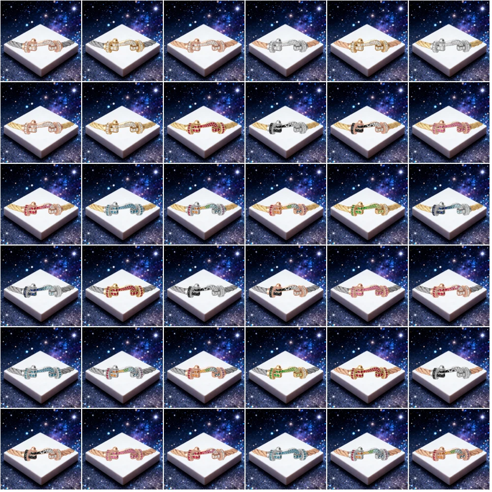 

KUXM New 925 Silver Steel Rope Full Zircon Horseshoe Bracelet Female Suitable Party Gifts Luxurious Couple Daily wear Jewelry