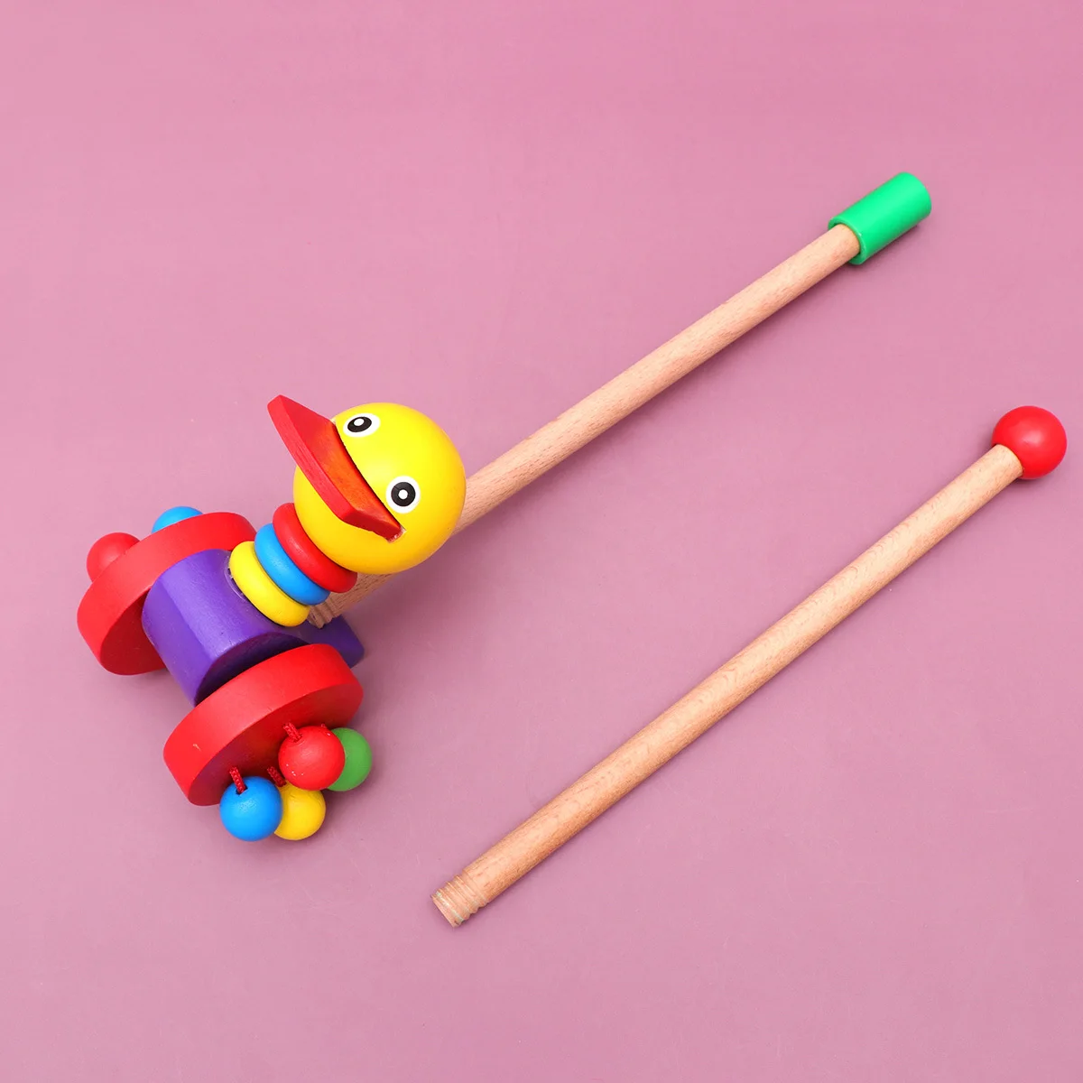 Early Childhood Baby Walker Wooden Push Rod Cart Cartoon Animal Design Bright Color for Baby Color Recognition