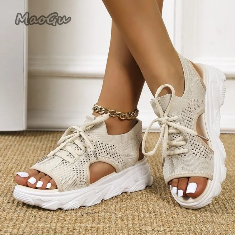Mesh Women Sandals Summer Shoes for Women Trend Lace-up Platform Sandals Open Toe Beach Casual Heeled Sandal Sandalias De Mujer