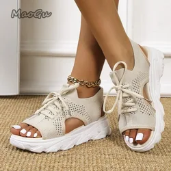 Mesh Women Sandals Summer Shoes for Women Trend Lace-up Platform Sandals Open Toe Beach Casual Heeled Sandal Sandalias De Mujer