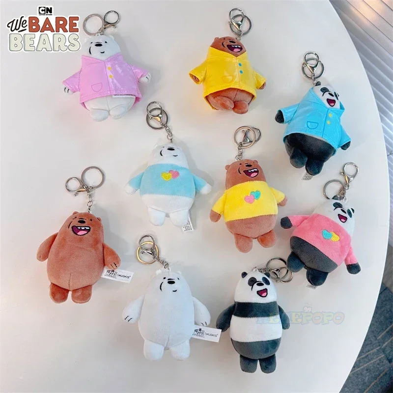 We Bare Bears Anime Plush Toys Pendant Grizzly Panda Ice Bear Keychain Key Ring Stuffed Dolls Plushies Figures Key Chain Gifts