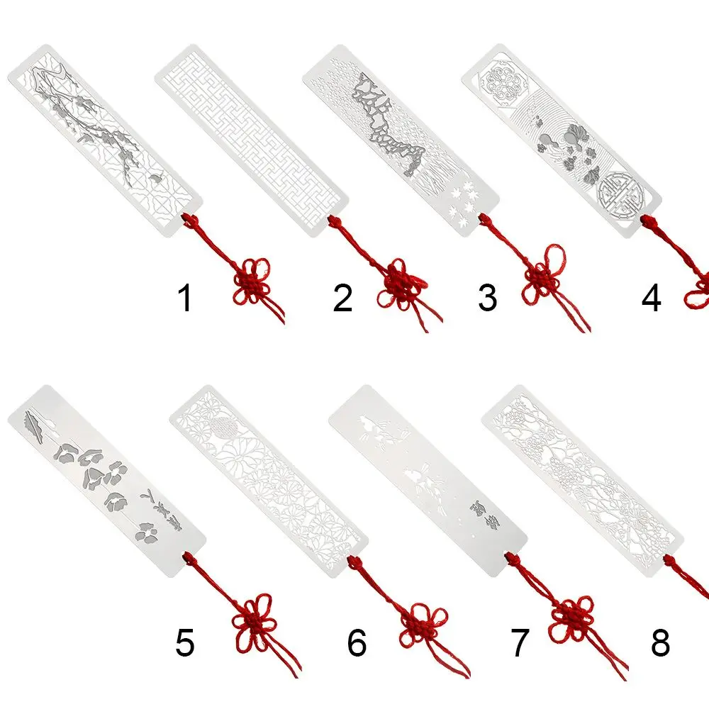 Colorful Chinese Style Hollow Kids Students Gift Stainless Steel Bookmarks Metal Bookmarks Red Knot