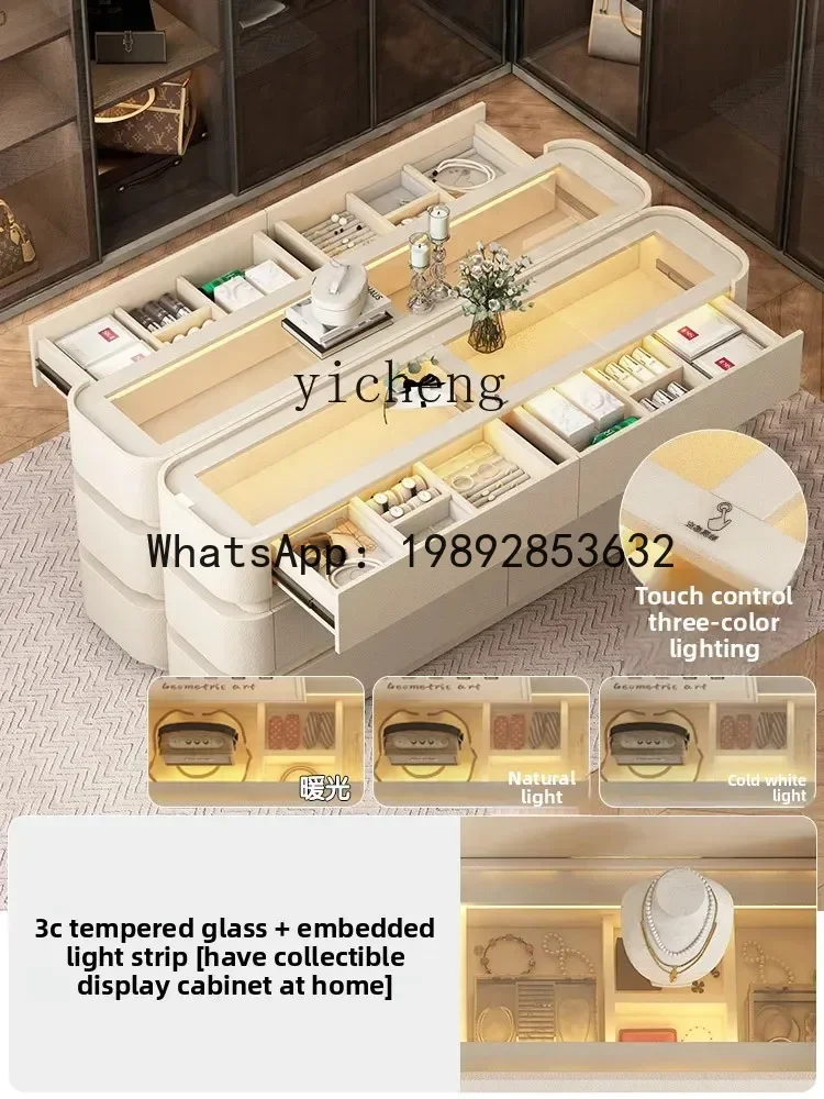 X4  Cream Style 1.0m Mid-Aisle Floor Jewelry Cabinet Drawer Type Cloakroom Jewelry Display Cabinet home accessories
