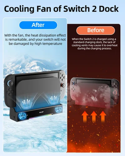 Imagen 2 del producto Aolion para Switch 2 Dock RGB ventilador de refrigeración HUB portátil base de expansión montaje en pared con NGC para Switch 2 Accesorios