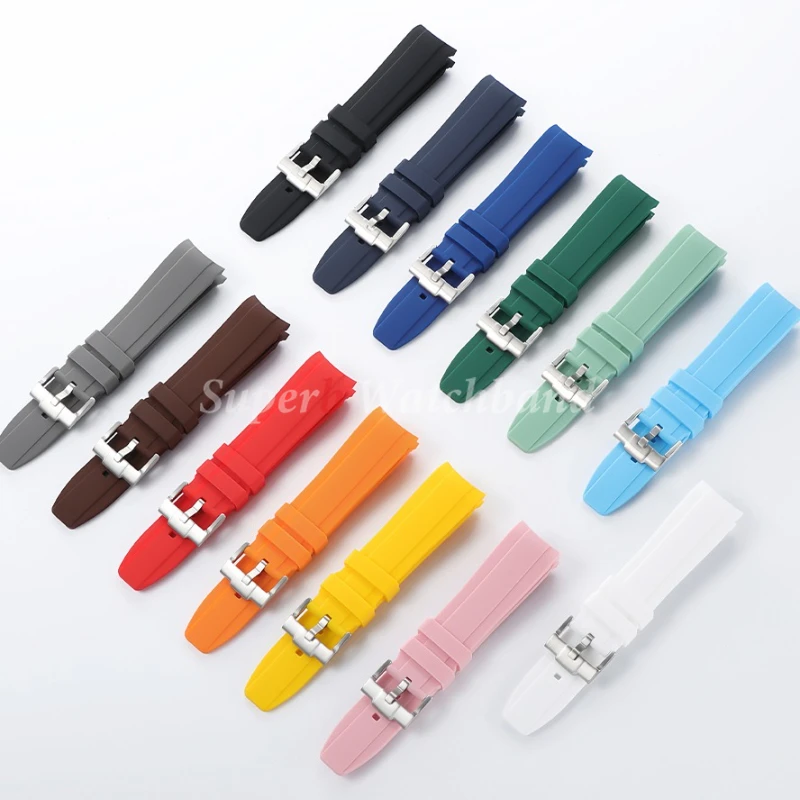حزام ساعة مطاطي ذو نهاية منحنية لساعة أوميغا مونساش 20 مللي متر 22 مللي متر للرجال والنساء سوار معصم رياضي عالمي لرولكس