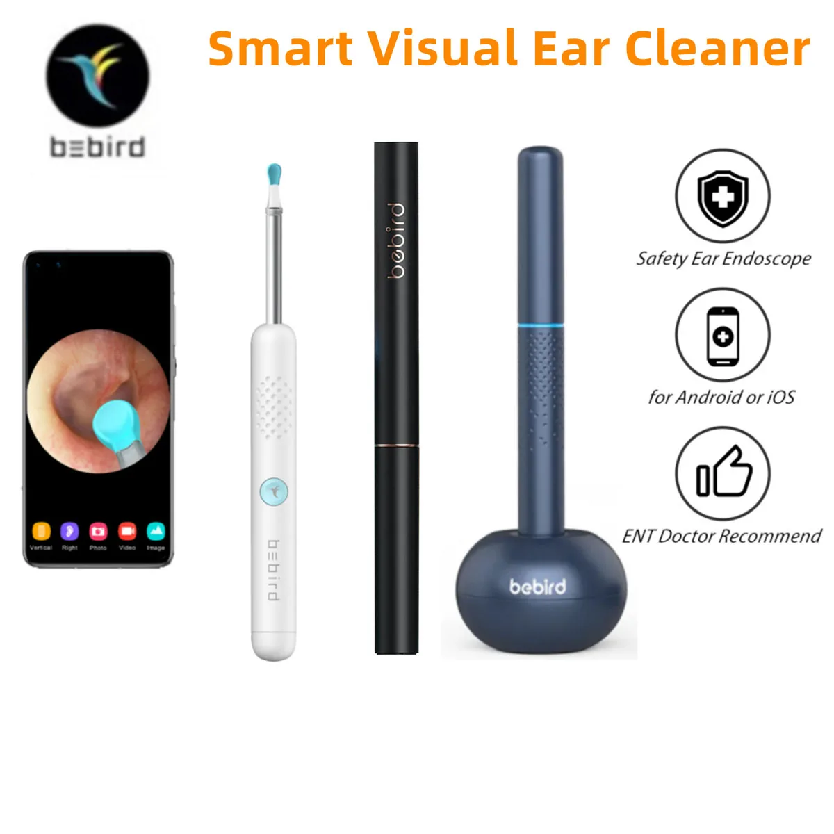 Bebird R1 + R3 T15 M9S akıllı görsel kulak temizleyici otoskop Minifit ile 3.5mm kulak kamera kulak balmumu sökücü kiti için kulak sağlık