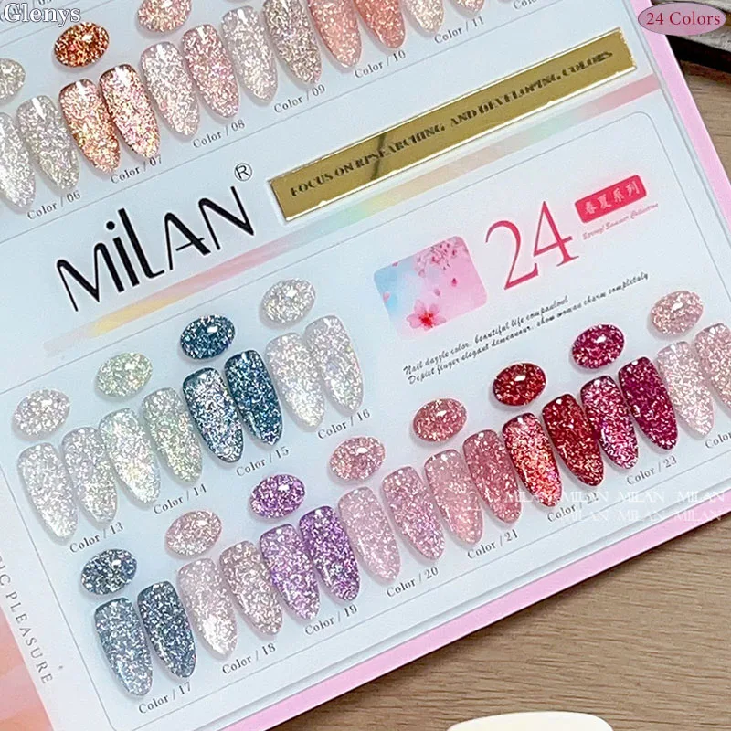 Glenys, 24 colores, brillo de diamante roto, esmalte de uñas en polvo, red de gel, gel de inmersión popular rojo, juego de barniz de uñas LED ultravioleta