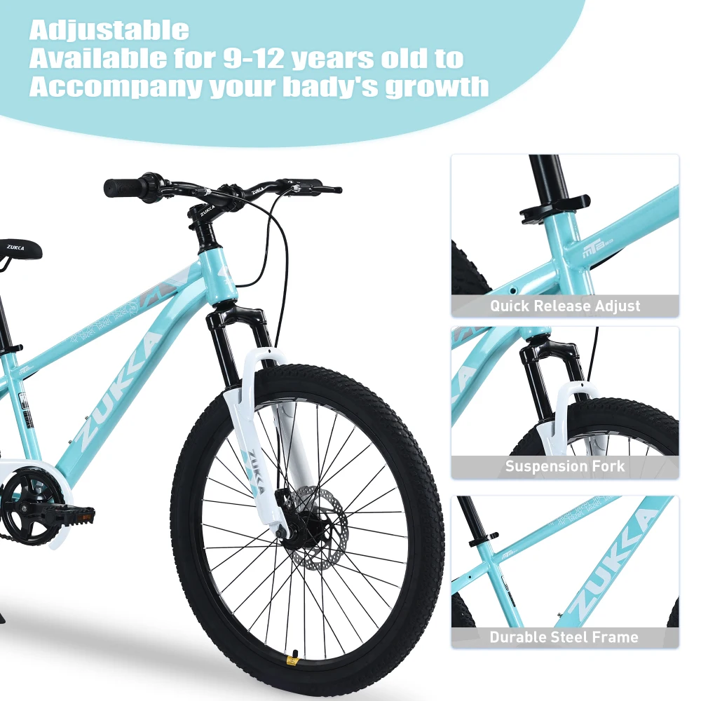 Mountain bike da 24 pollici ideale per bambini dai 9 ai 12 anni Colori multipli elegante ciclismo all'aperto avventura Robusta bicicletta MTB per bambini