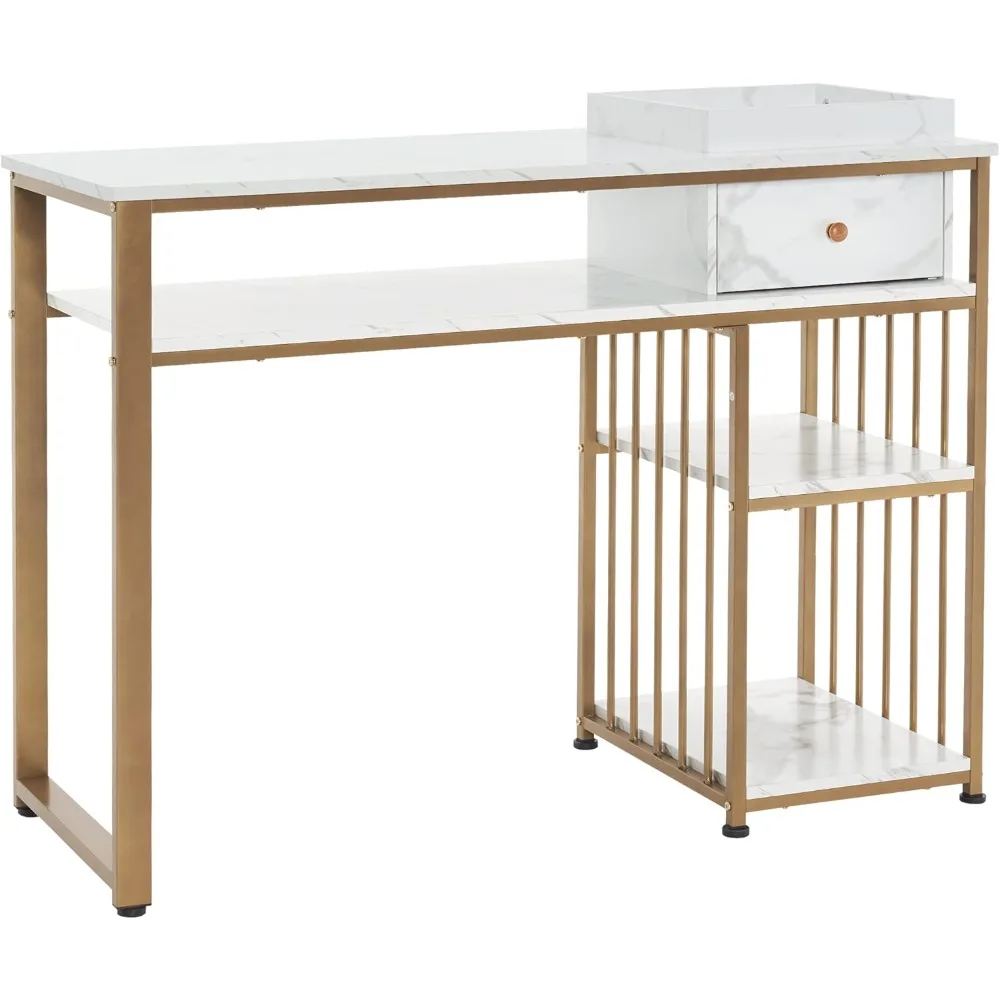 Nail Table with Storage Marbling Texture Manicure Desk with Drawer Home Salon Beauty Equipment