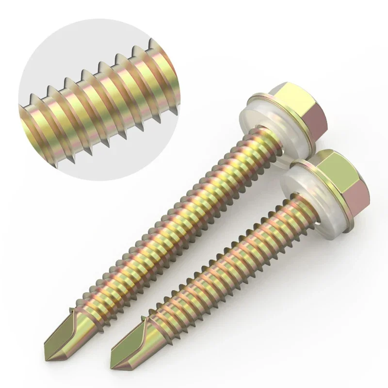 

100Pcs/lot M5.5 Zinc Plated Steel Outer Hexagon Self-drilling Screw Tapping Self Drilling screw Length 19/25/32/38/50/65mm