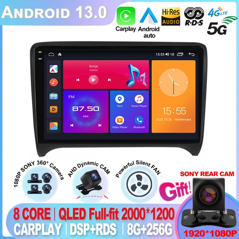 

Автомагнитола для Audi TT MK2 8J, мультимедийный проигрыватель на android 13, с Gps, Wi-Fi, RDS, 4G, для Audi TT, MK2, 8J, 2006, 2007, 2008-2009, android 13, типоразмер 2 Din