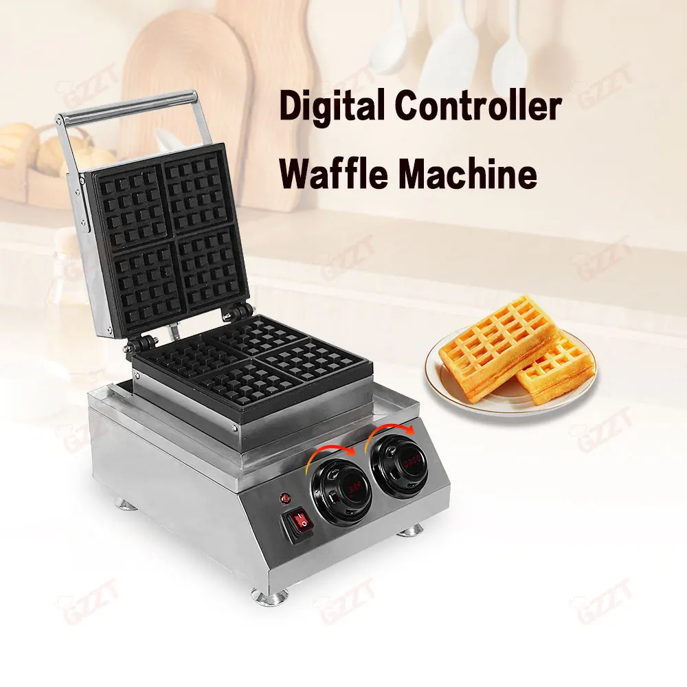 GZZT Digital Controller Waffle Machine Time&Temperature adjustable Thickened Non-stick Heating Plate Baker Waffle Bread Maker