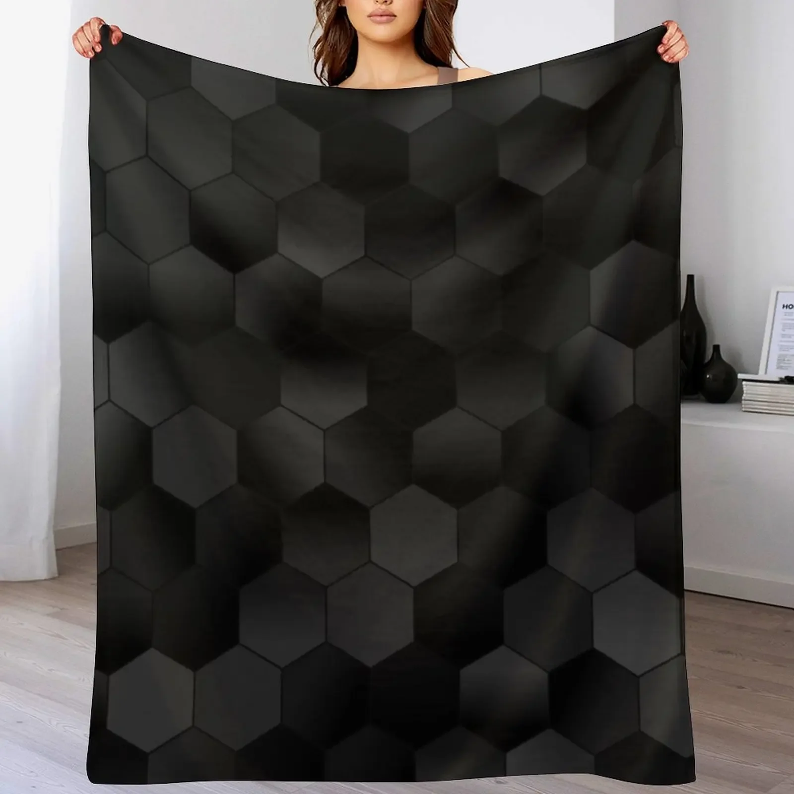 

Charcoal Black Hexagons Throw Blanket Soft Plaid Furry Hair Furrys Blankets
