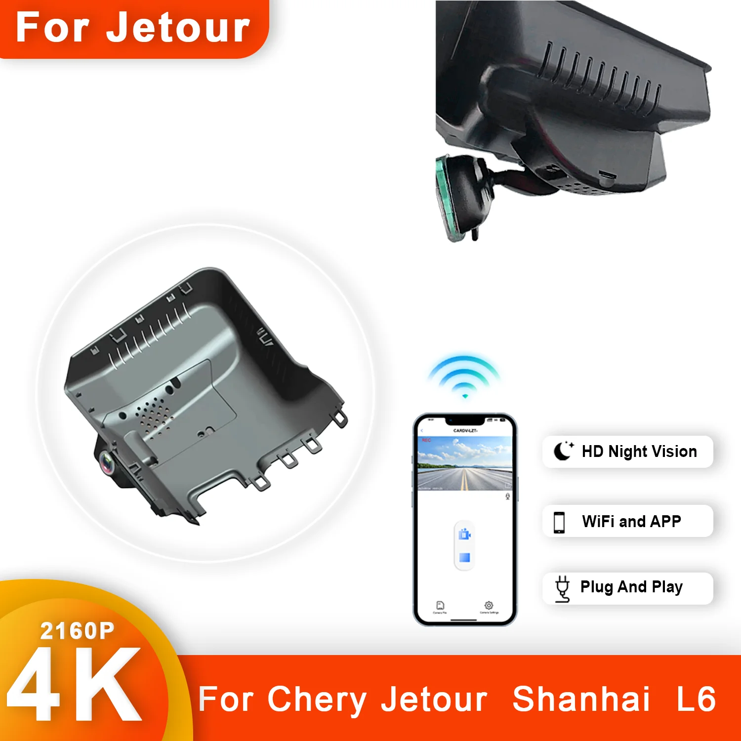 

4K HD WIFi Plug and Play KXKJCAR Автомобильный видеорегистратор Видеорегистратор для Chery Jetour Shanhai L6 Высокое издание Годовая модель 2024 DashCam APP