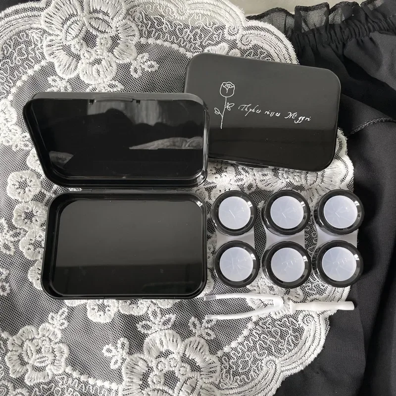 1Pc Contact Lens Case Black Rose Pattern with Tweezer Contact Applicator and 3pcs Lens Holder Contact Lenses Organizer Box
