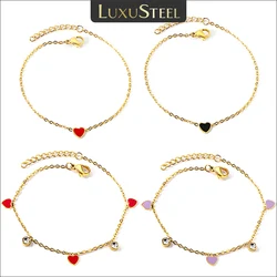 LUXUSTEEL 316L Stainless Steel Mini Colorful Heart Love Charm Bracelet For Women Girl Crystal CZ Korean Boho Bangles 2023 New