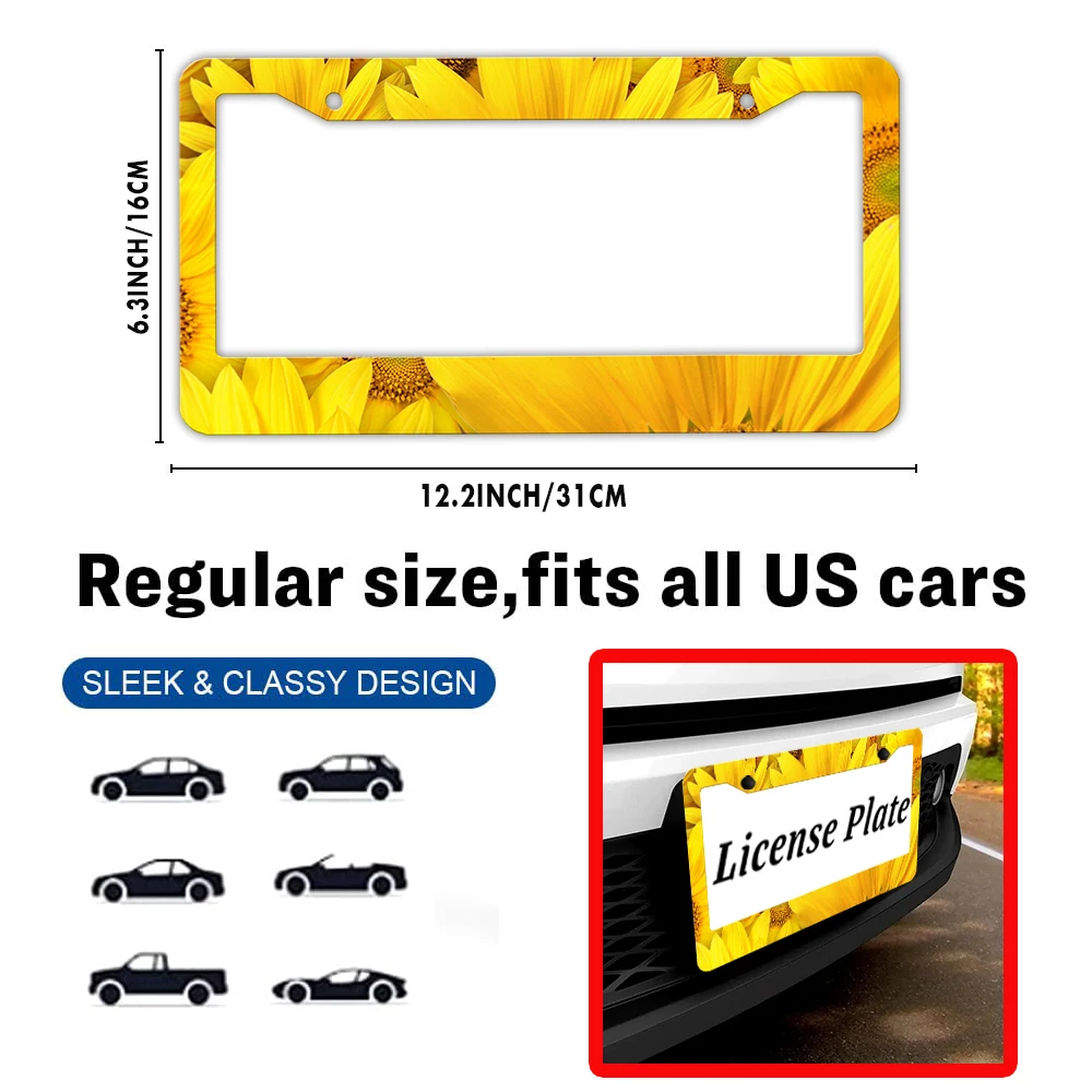 عباد الشمس الأصفر - ألومنيوم مطبوع 2 - إطار لوحة ترخيص مع مجموعة براغي: مبتكرة، ممتعة، هدية تزيين السيارة، 6 × 12 بوصة #2