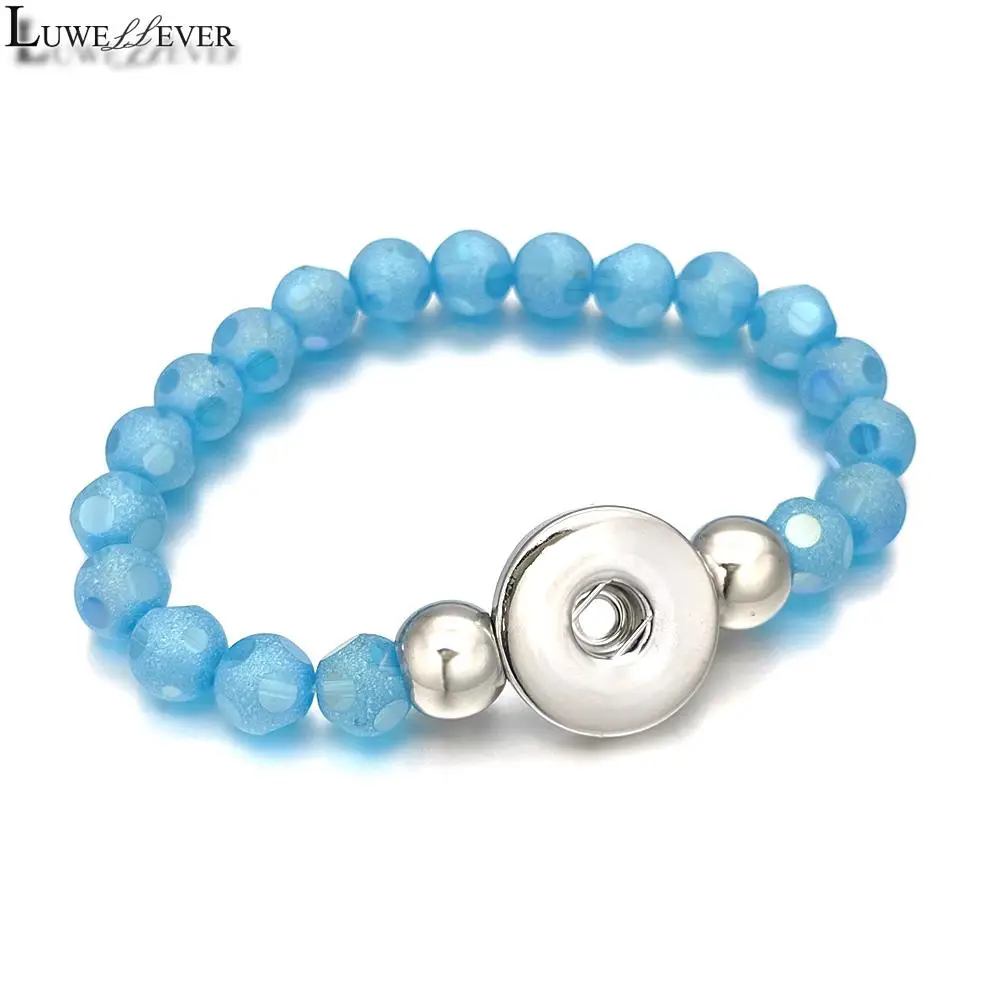 Luwellever 286 Candy Colors Expandable Stretch Acrylic Glass Bead Bracelet fit 18mm Snap Button Jewelry For women