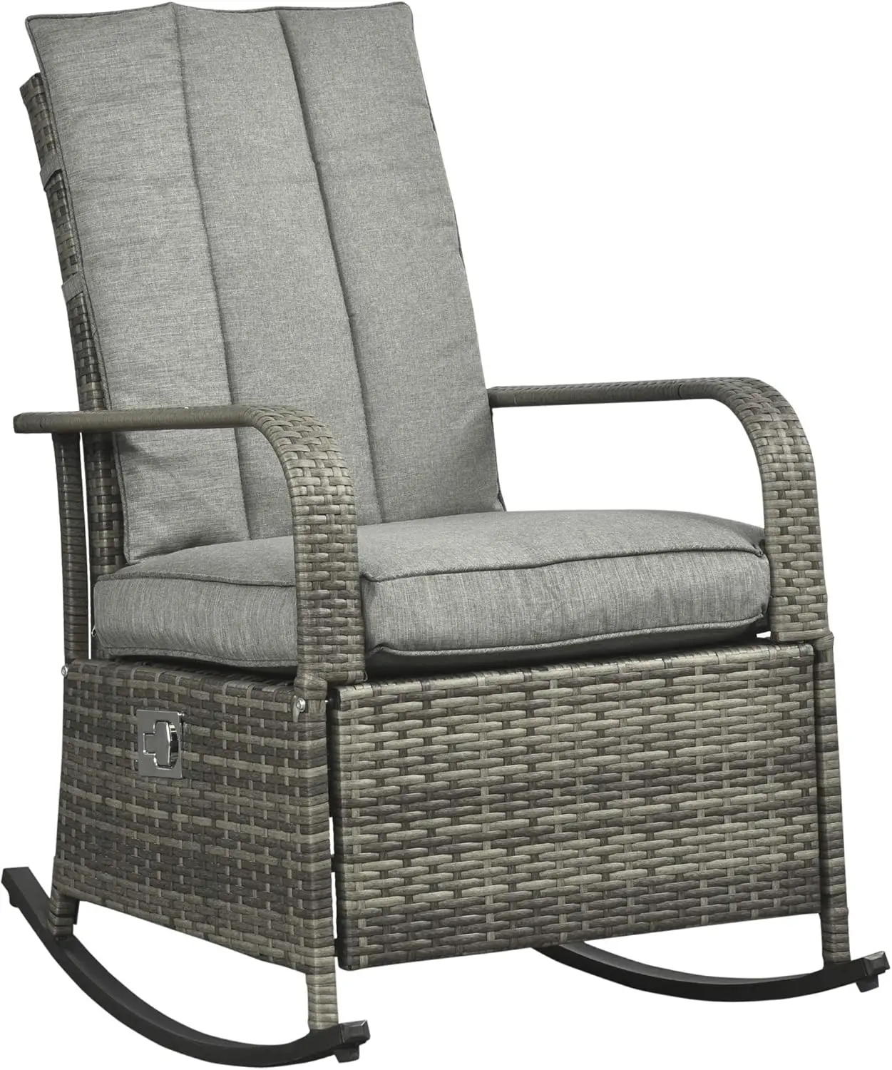 Wicker Outdoor Rocking Chair, Patio Recliner with Adjustment Backrest, PE Rattan Lounge Chair with Adjustable Footrest and