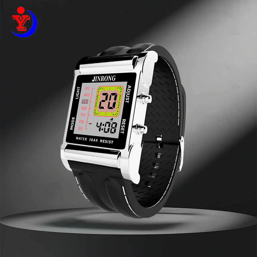 세련된 남성용 및 여성용 디지털 시계, 사각 다이얼 30M 방수 실리콘 스트랩 아연 합금 케이스 스톱워치=