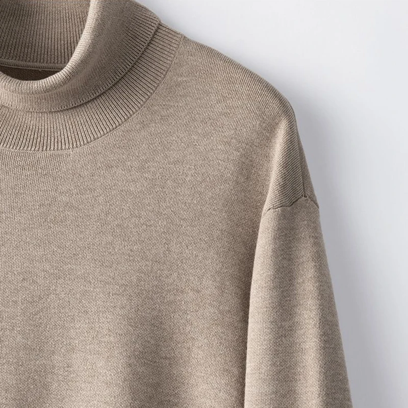 سترة رجالية متماسكة بأكمام طويلة للخريف والشتاء سترة كلاسيكية دافئة حرارية خفيفة الوزن من الزنجبيل الأصفر المشمش