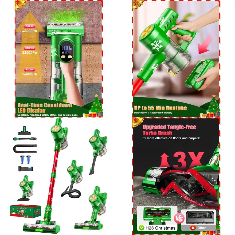 46kPa 500W Cordless Vacuum Cleaner - 55 Mins Runtime, LED Display, Anti-Tangle, Lightweight for Home Use