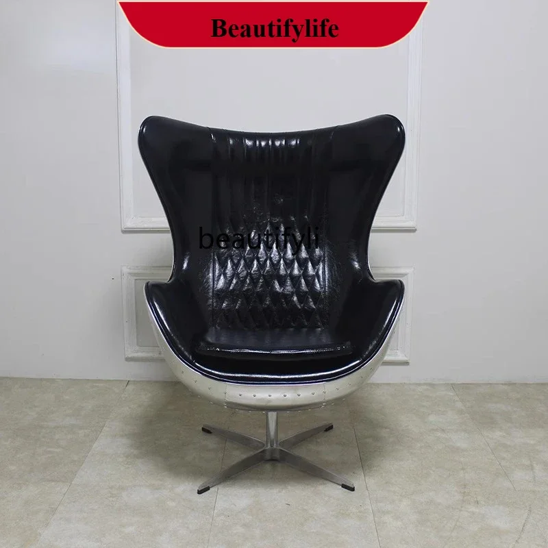 

Кресло-яйцо в американском стиле, кожаное, с алюминиевыми элементами, ретро-компьютерный дизайн, дизайнерское кресло-яйцо, диван в индустриальном стиле