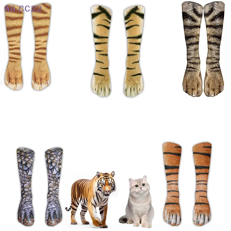 {MX} Funny Animal Paw Print Mid-tube Stockings For Women Men Novelty Tiger Leopard Cat Dog Paw Socks Anti-slip Foot Socks Gifts