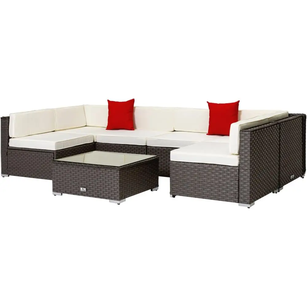 

7-Piece Cushioned Outdoor Wicker Sectional Sofa Set for Patio Garden