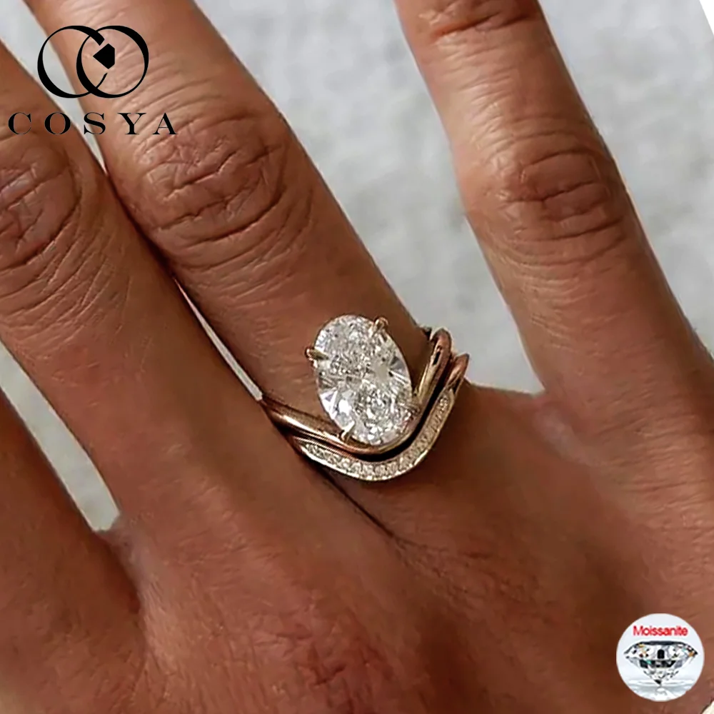 

COSYA 9x13mm Oval Cut Zircon Ring Set For Women S925 Sliver Wedding Engagemet Band Shinning Fine Jewelry Gift GRA Certified