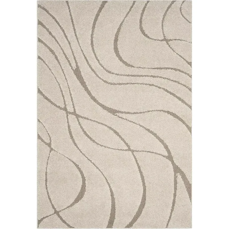 Large Modern Florida Shag Collection Area Rug 8'X 10' Cream Beige Non-Shedding 1.2-inch Made Carpet for Living Room Big Size