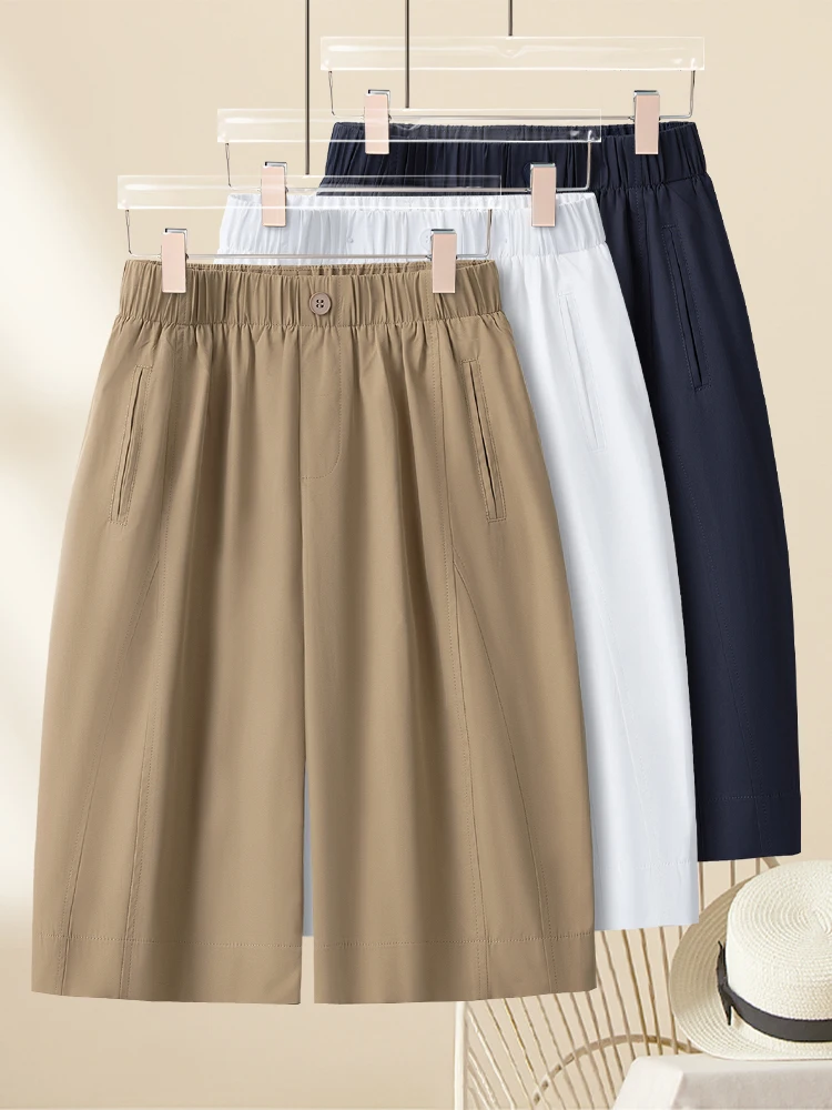 

Summer Thin Wide Leg Short Pants Women's High Waist Loose Five-Quarter Length Floral Print Casual Outerwear Trousers