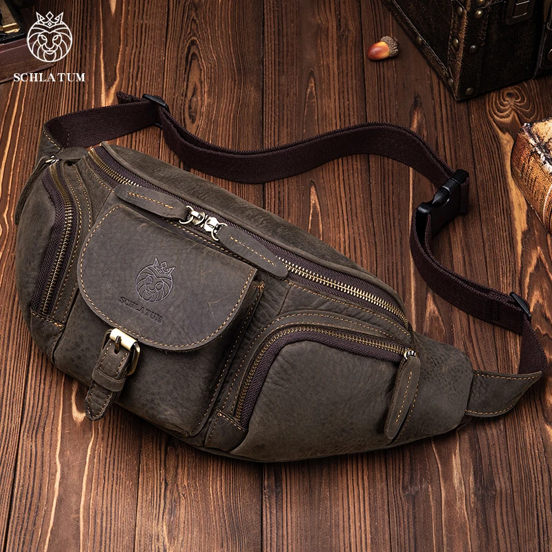 

SCHLATUM поясная сумка из натуральной кожи для мужчин, винтажная нагрудная сумка большой вместимости, сумка через плечо, поясная сумка