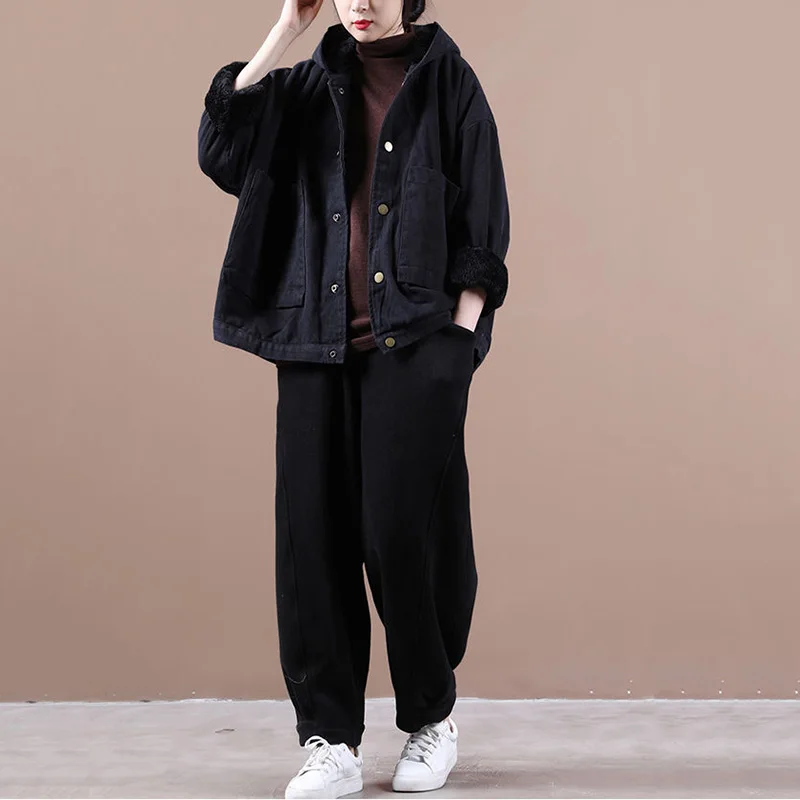 

Work jacket jacket women's short aw2022 new large loose women's hooded Plush coat