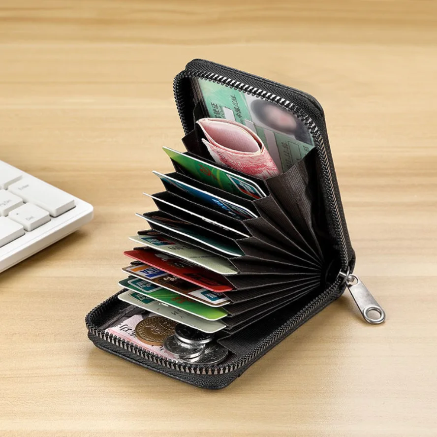 Large Capacity Zipper Card Holder Accordion Wallet PU Leather Credit Card Organizer with ID Window Coin Pocket for Men Women