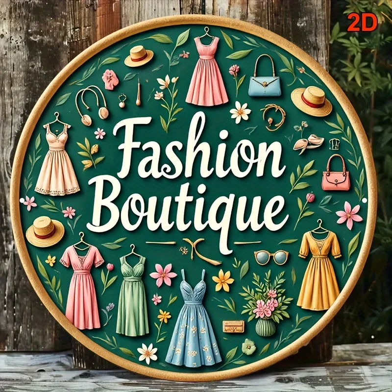 Vintage Fashion Metal Wall Sign, 20x20cm Floral Mannequin Iron Art for Clothing Store, Studio, Cafe Decor