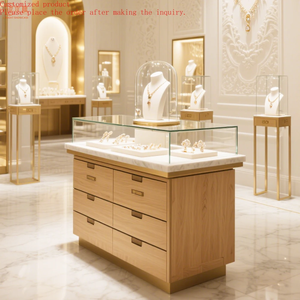 

Custom.Modern Custom Made Jewelry Display Cases Shopping Mall Display Cabinet Design Solid Wood Jewelry Showcase Manufacturers