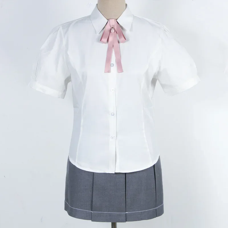 Women Japanese School Dress JK Uniform Collect Waist Short Sleeves Shirt Hubble-bubble Sleeve White Shirt With Tie For Girl