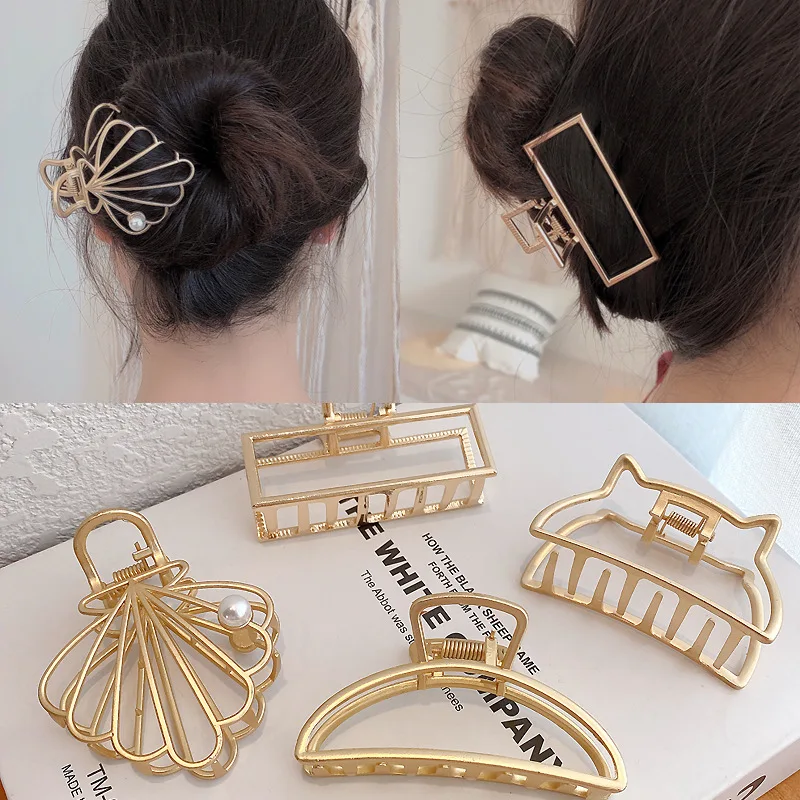 Large Gold Designer Clips Wholesale  Ladies Barrette Metal Hair Claw Hair Pins Accessory Simple for Women Girls