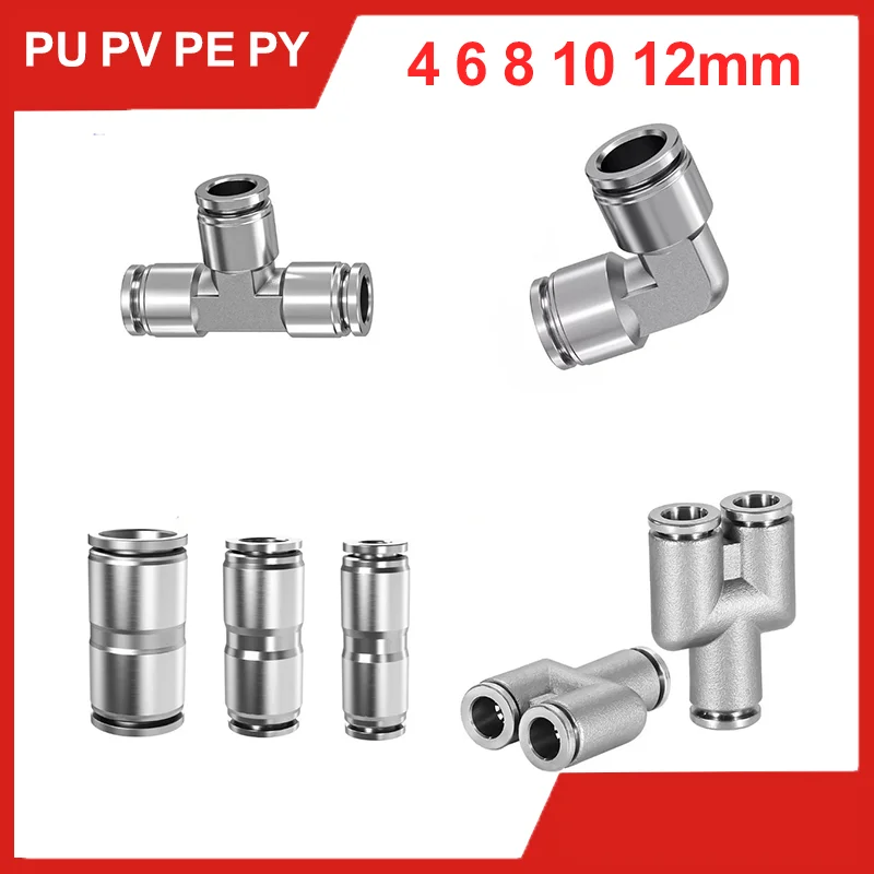 

10/50 Pcs PE PY PU PV 4 6 8 10 12mm 304 Stainless Steel Metal Pneumatic Quick Coupling Push In Air Hose Fitting Connector