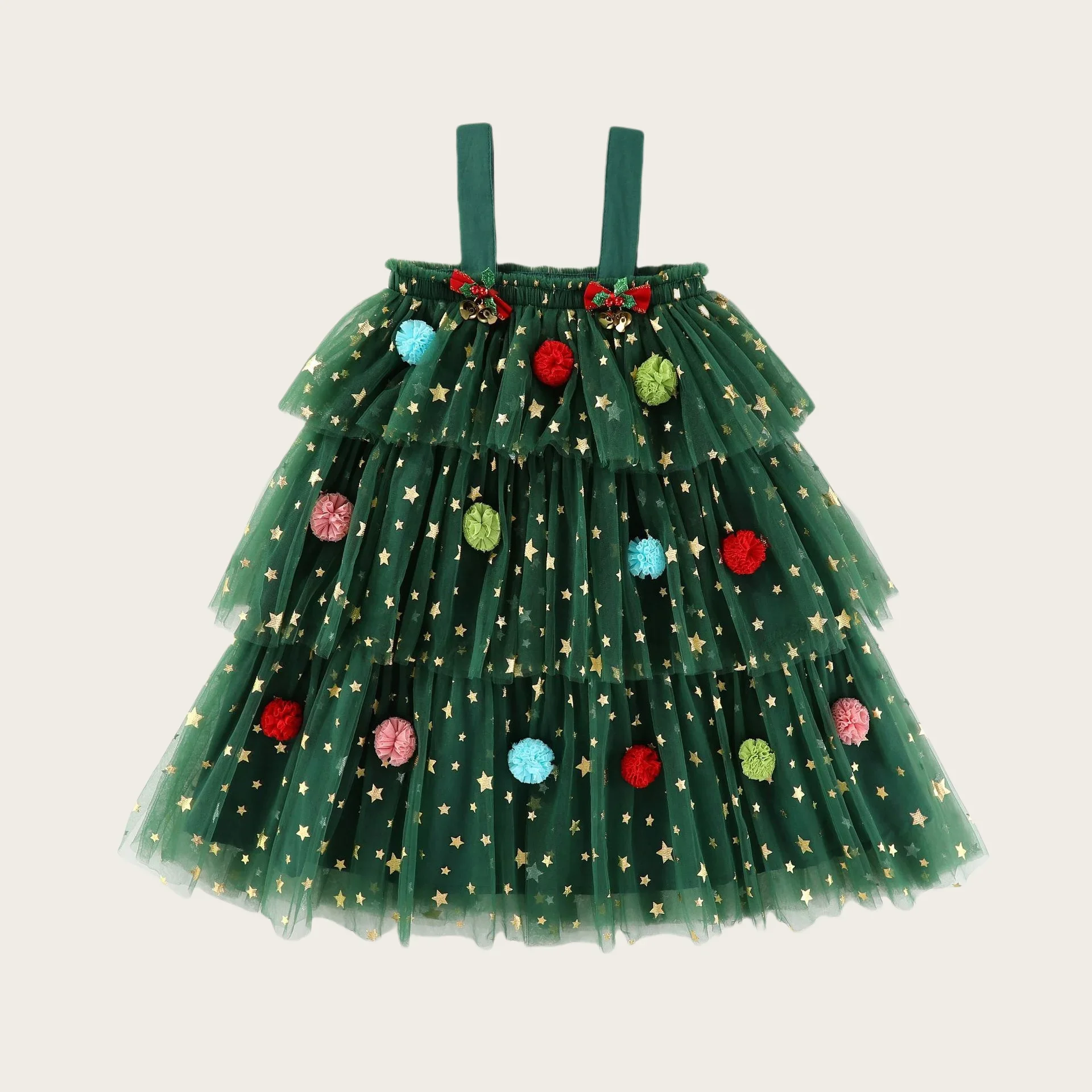 2026 Christmas Kids Strap Dress Clothes Girls layered Tulle Cake Dress Prom Ball Kids Dress for Girls  Green Camisole Dresses