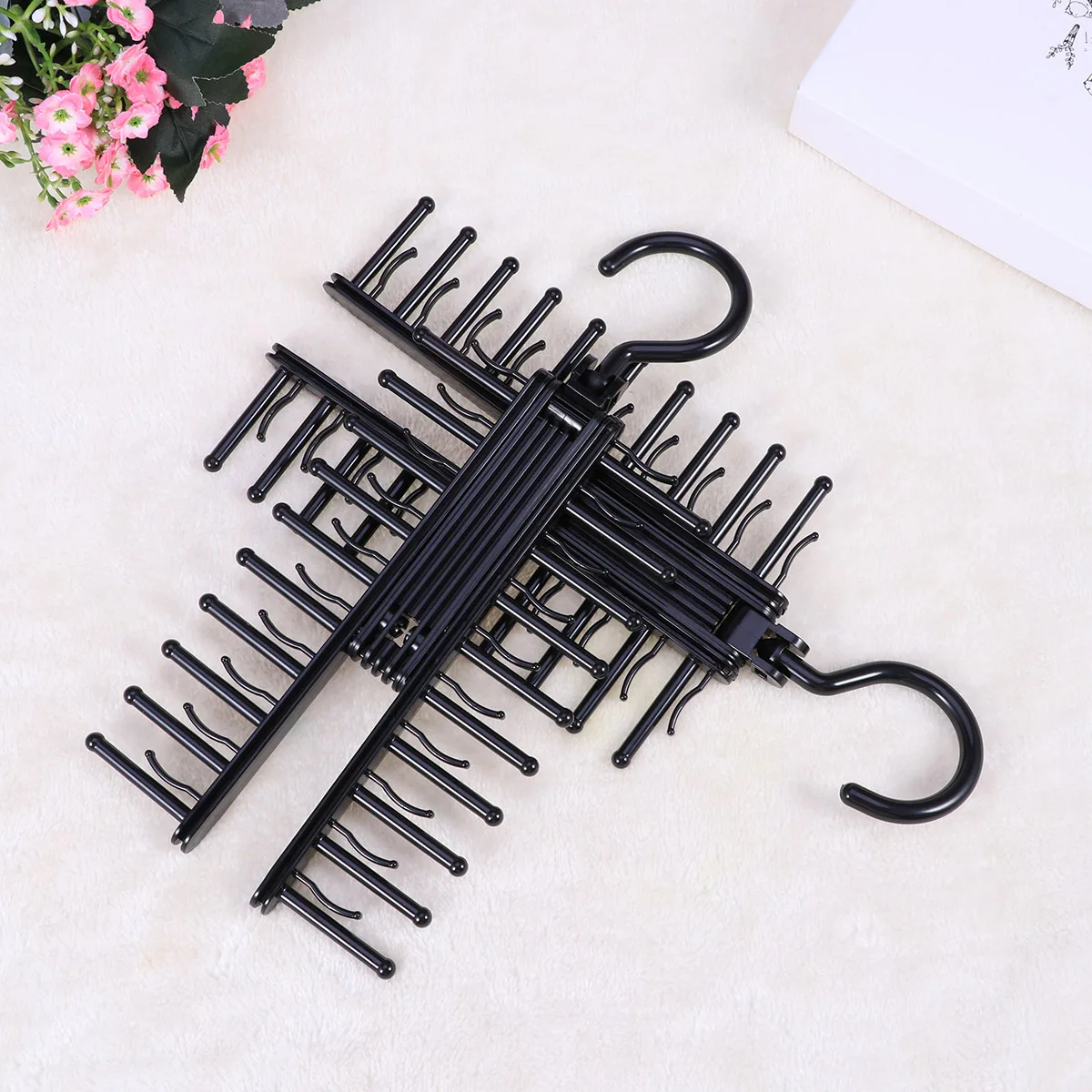 

2 pcs Tie Hanger Black Double Sided Multi Hook Space Saving Metal Clothes Organizer For Scarves Belts Coats Iron Stick Wrinkle