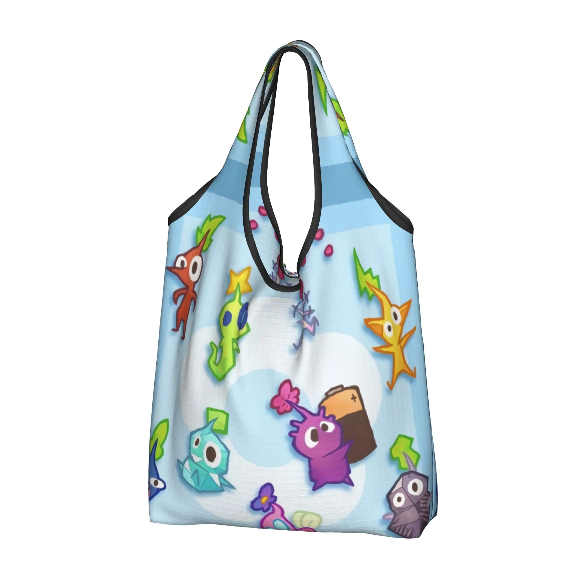Pikmins 4 Grocery Shopping Bag Funny Shopper Shoulder Tote Bag Big Capacity Cartoon Pikmins Strategic Video Games  Handbag