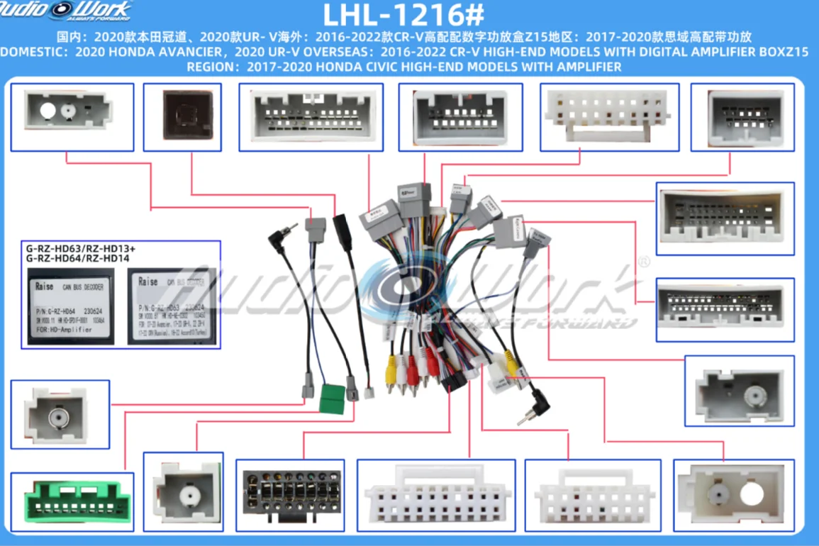 CAN Bus Decoder Wiring Harness Kit for Honda High-End Models with Amplifier 2020 Avancier/2020 UR-V/2016-2022 CR-V