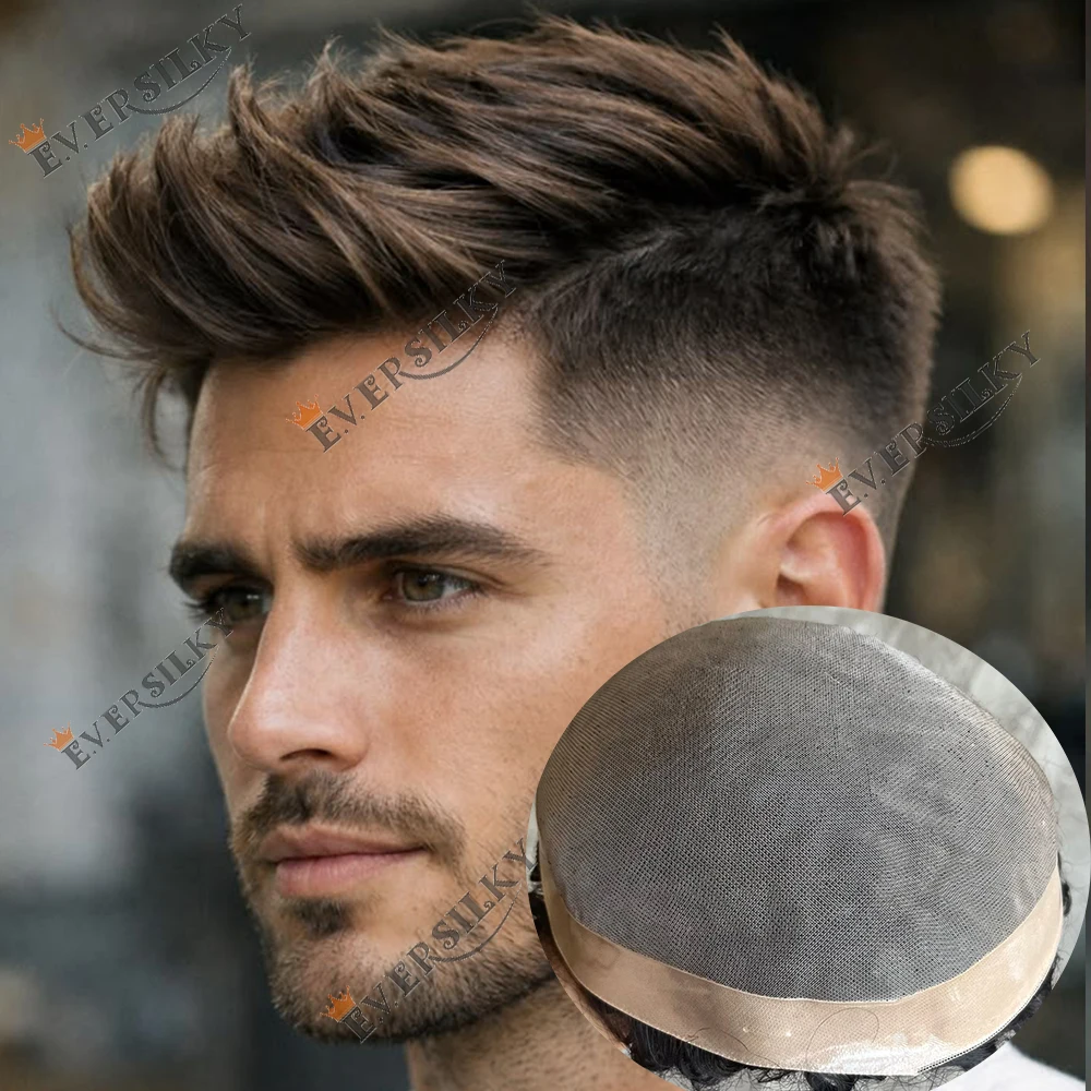 Natural Hairline Durable Fine Mono NPU Lace Men Toupee Brown Blonde Black Capillary Prosthesis Human Hair Male Wig Bald Hairpiec