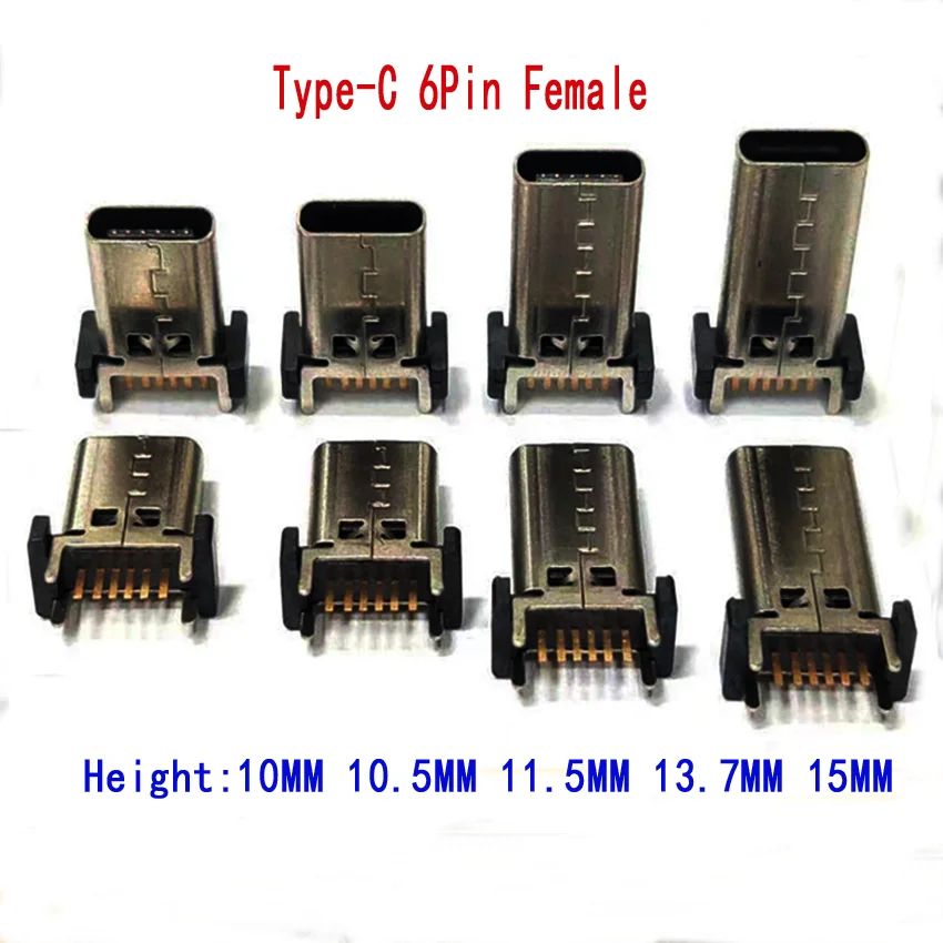 50pcs Micro USB JACK 3.1 Type-C 6Pin  Connector 180 Degree Straight For Mobile Phone Chargi Multiple Heig Port Charging Socket