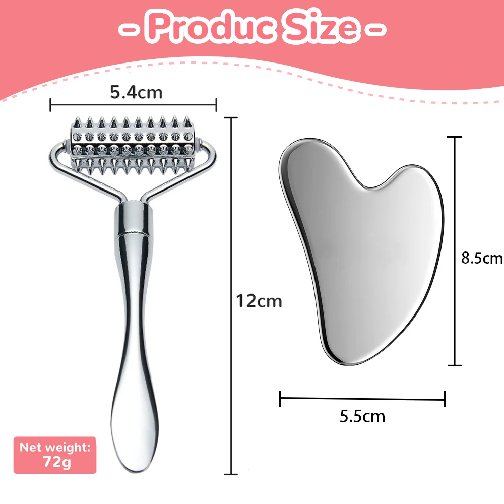 Spatola a rullo a punta massaggiatore in acciaio inossidabile palla da massaggio con rullo facciale in pietra per migliorare lo strumento per la cura della pelle di bellezza del viso del collo