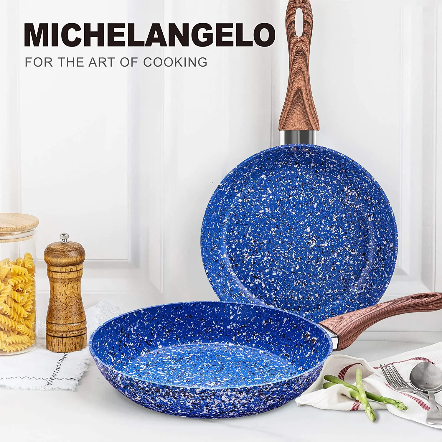 

MICHELANGELO Maifan Cookware Set 2 Pcs,24cm Frying Pan Non Stick & 28cm Stir-fry Pan,Marble Stone Coating PFOA Free