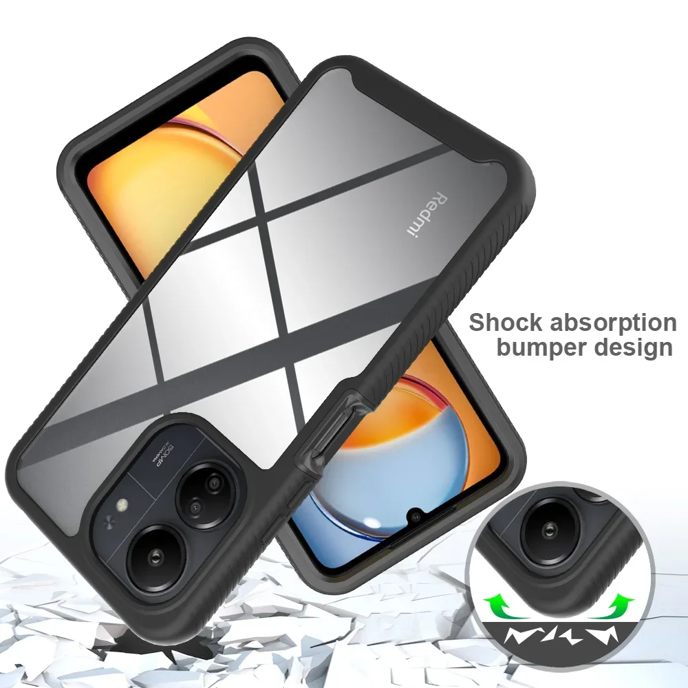 2 in 1 Rugged Armor Shockproof Phone Case For Xiaomi Redmi 13C Poco C65 4G Soft TPU Frame Hard Plastic Transparent Back Cover