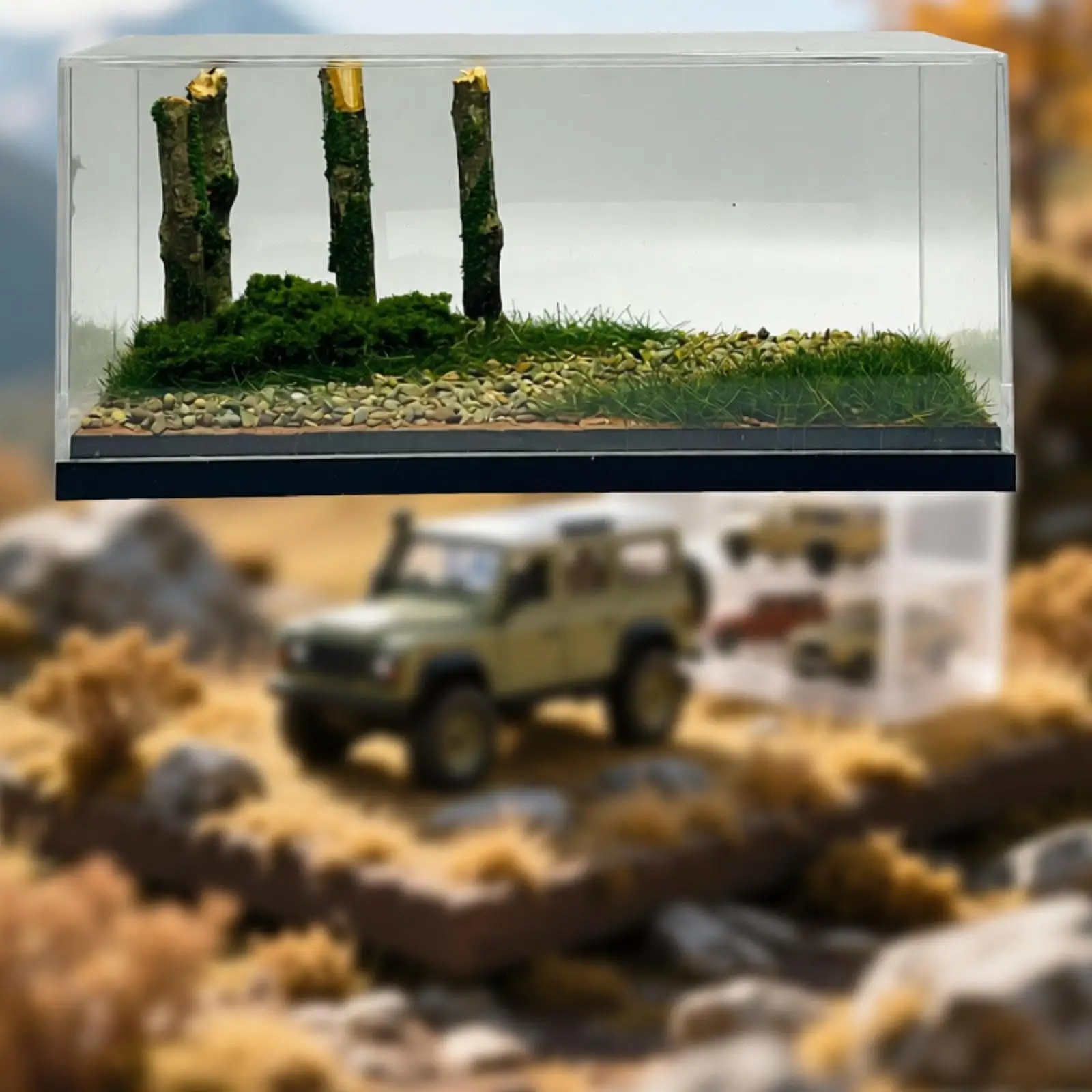 

Модель автомобиля витрина с гравийной диорамой сцена защитный пластиковый ящик для хранения для литых автомобилей масштаба 1/64